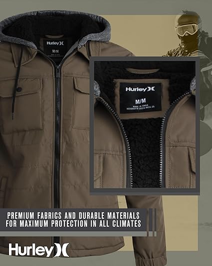 Hurley Men's Voyager Jacket - Warm Insulated Fleece Jacket with